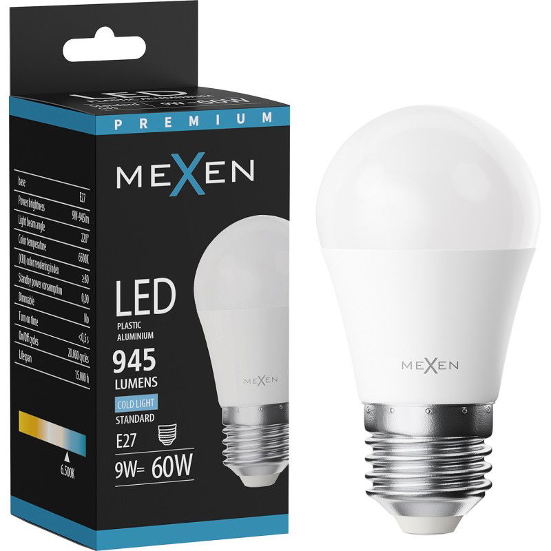 Mexen Nova LED-lampa E27, G45, 9W, Kall - 6500K, 945 lm - L101-E27-0965-01