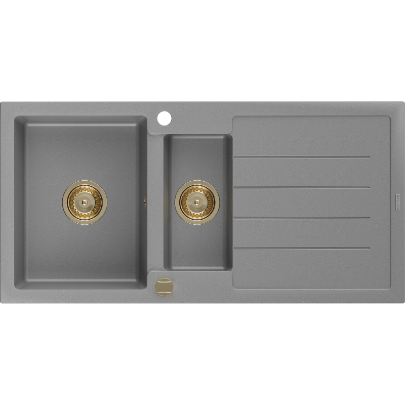 Mexen Andres fregadero de granito 1,5 senos con escurridor 1000 x 500 mm, gris, sifón dorado - 6515101510-71-G