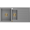 Mexen Andres lavello in granito a 1,5 vasche con sgocciolatoio 1000 x 500 mm, grigio, sifone dorato - 6515101510-71-G