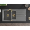 Mexen Andres granieten gootsteen 1,5-bak met afdruiprek 1000 x 500 mm, grijs, gouden sifon - 6515101510-71-G