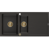 Mexen Andres granit gootsteen 1,5-komer met afdruiprek 1000 x 500 mm zwart/goud metallic, gouden sifon - 6515101510-75-G