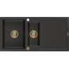 Mexen Andres Granitspüle 1,5-beckig mit Abtropffläche 1000 x 500 mm schwarz/gold metallic, goldener Siphon - 6515101510-75-G