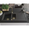 Mexen Andres Granitspüle 1,5-becken mit Abtropffläche 1000 x 500 mm schwarz gesprenkelt, goldener Siphon - 6515101510-76-G