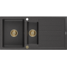 Mexen Andres Granitspüle 1,5-becken mit Abtropffläche 1000 x 500 mm schwarz gesprenkelt, goldener Siphon - 6515101510-76-G