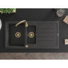 Mexen Andres 1,5-kammeriges Granitspülbecken mit Abtropffläche 1000 x 500 mm, schwarz gesprenkelt, goldener Siphon