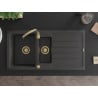 Mexen Andres Granitspüle 1,5-becken mit Abtropffläche 1000 x 500 mm schwarz gesprenkelt, goldener Siphon - 6515101510-76-G