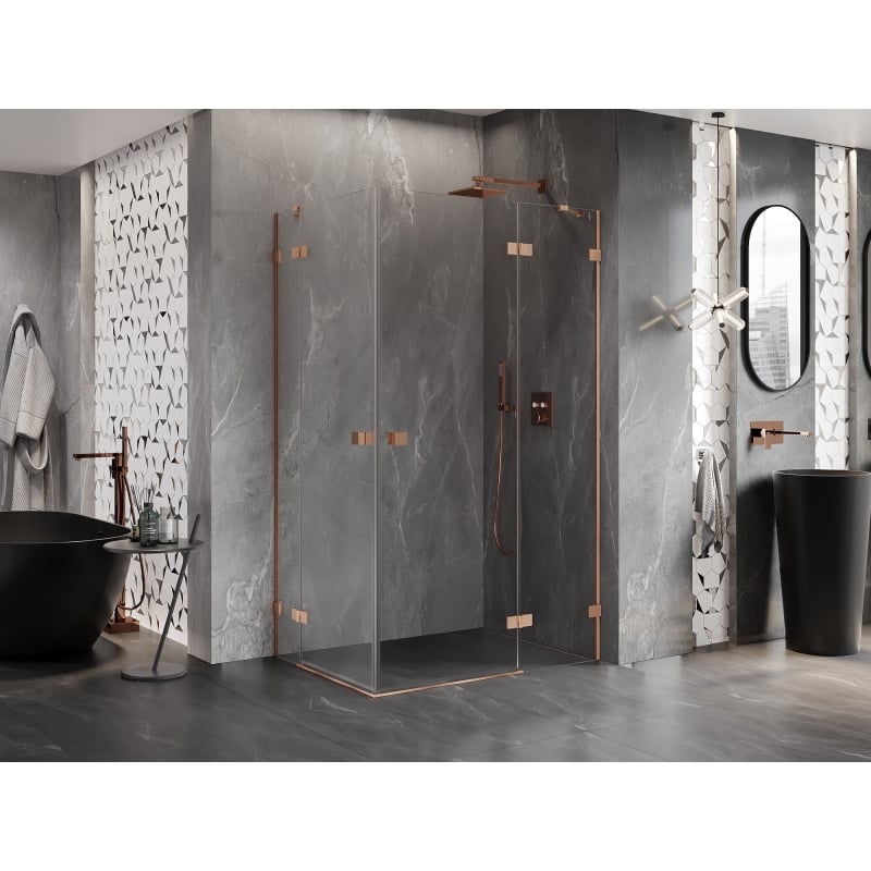 Mexen Lunar Duo parema hinged dušikabiin 110 x 95 cm, läbipaistev, harjatud vask - 834-110P-095L-65-00