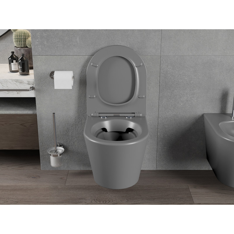 Mexen Rico Rimless wc-commode met langzaam sluitende slanke zitting, duroplast, donkergrijs mat - 30724071
