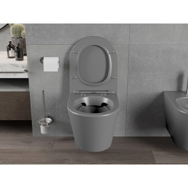 Mexen Rico WC školjka Rimless s daskom soft-close slim, duroplast, tamno siva mat - 30724071