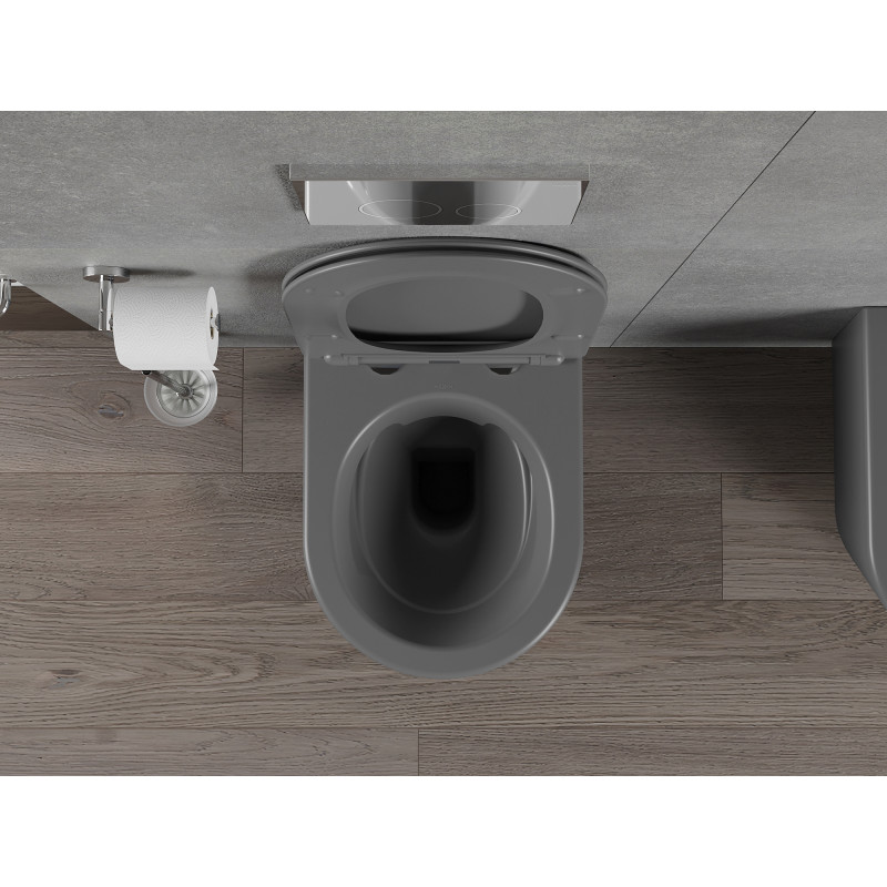 Mexen Rico Rimless wc-commode met langzaam sluitende slanke zitting, duroplast, donkergrijs mat - 30724071