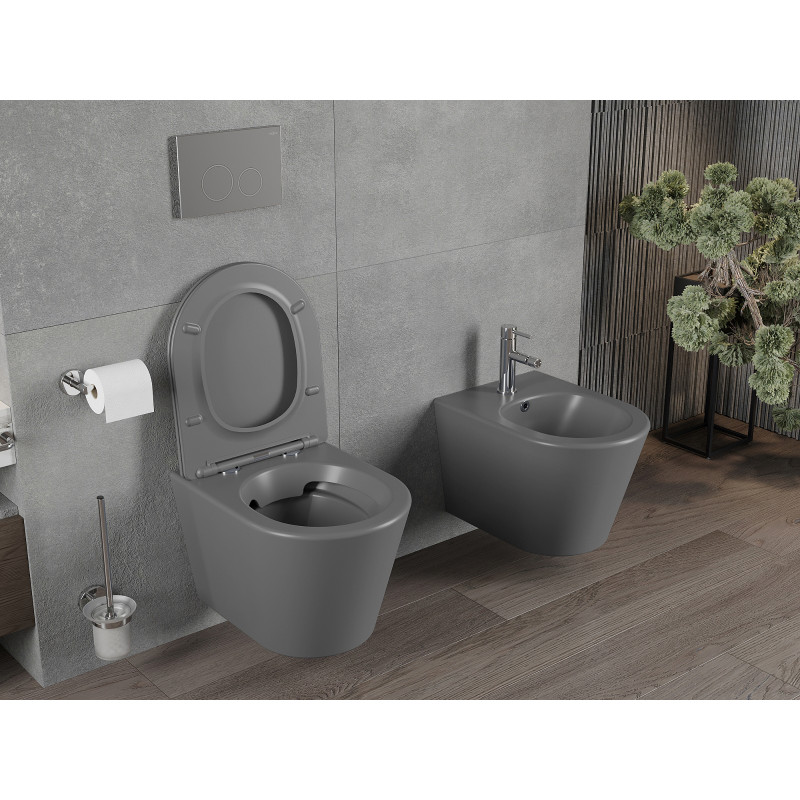 Mexen Rico cuvette WC Rimless avec abattant slim à descente lente, duroplast, gris foncé mat - 30724071