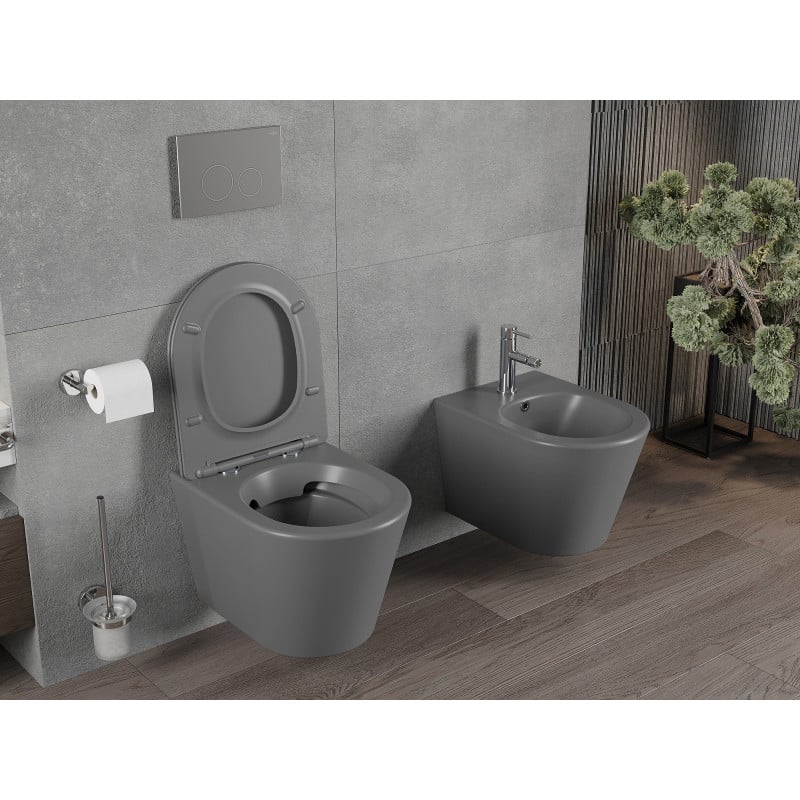 Mexen Rico miska wc Rimless z deską wolnoopadającą slim, duroplast, szara ciemna mat - 30724071