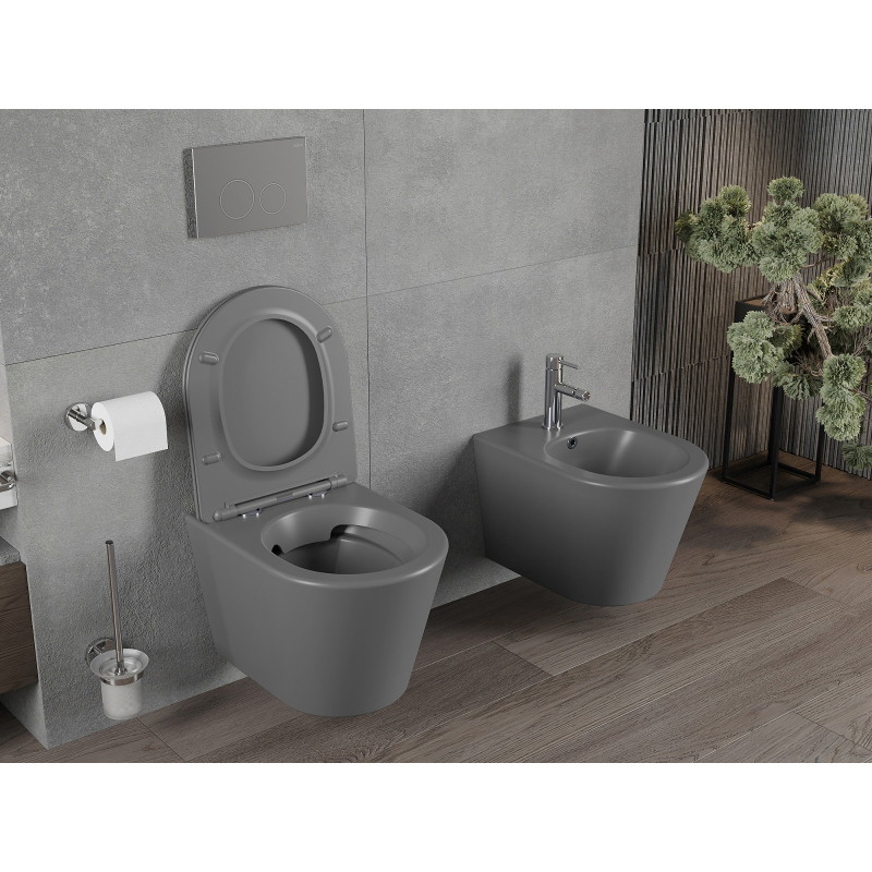 Mexen Rico WC školjka Rimless s daskom soft-close slim, duroplast, tamno siva mat - 30724071