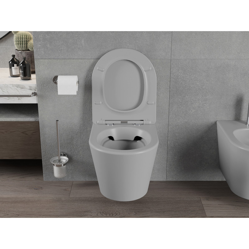 Mexen Rico inodoro sin borde con tapa de cierre suave versión slim, duroplast, gris claro mate - 30724061