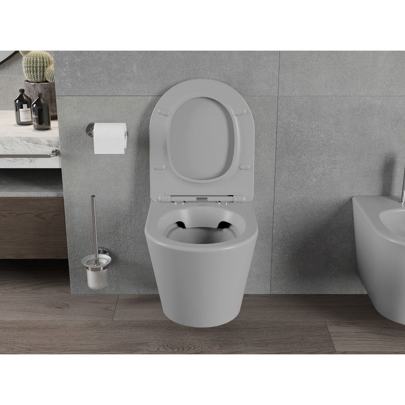 Mexen Rico rimless WC-allas hitaasti sulkeutuvalla slim-kannella, duroplast, vaaleanharmaa matta - 30724061