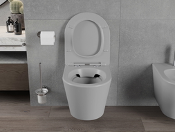 Mexen Rico rimless WC-allas hitaasti sulkeutuvalla slim-kannella, duroplast, vaaleanharmaa matta - 30724061