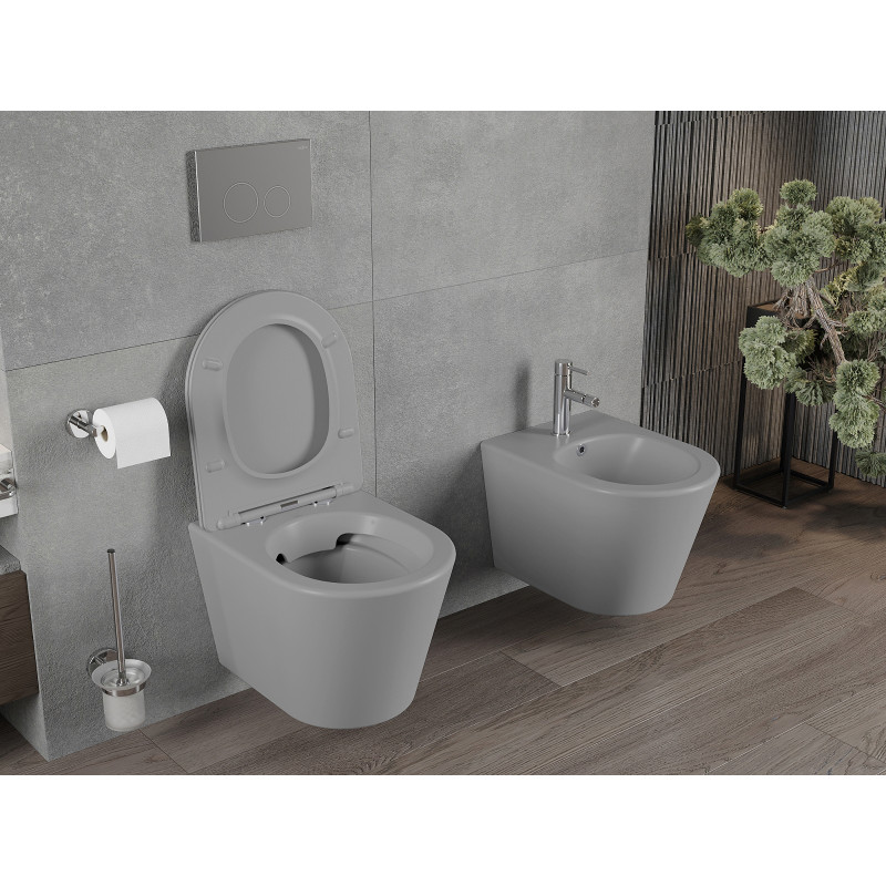 Mexen Rico wc-pot Rimless met langzaam vallende slanke zitting, duroplast, lichtgrijs mat - 30724061