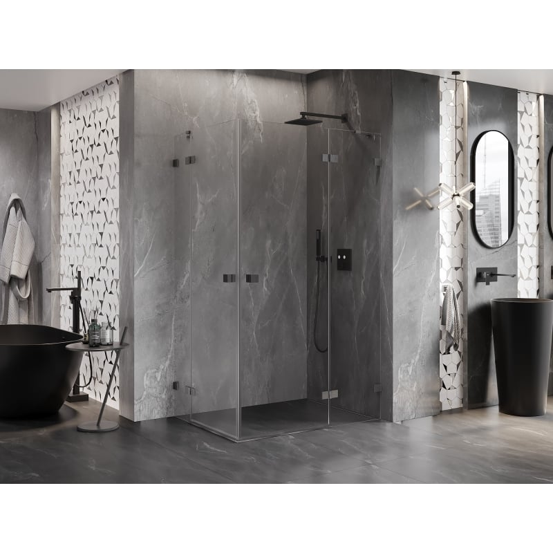 Mexen Lunar Duo cabina doccia a battente destra 100 x 75 cm, trasparente, grigio fucile spazzolato - 834-100P-075L-66-00