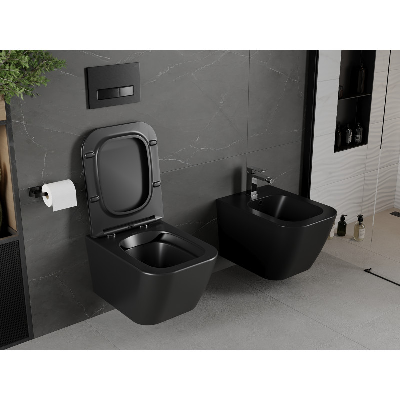 Mexen Madox inodoro sin borde con asiento de caída lenta slim, duroplast, negro mate - 30154070