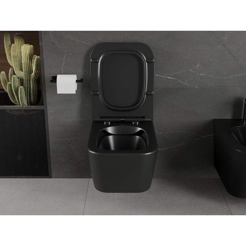 Mexen Madox Rimless WC-kulho hidastuvalla slim-kannella, duroplast, musta matta - 30154070
