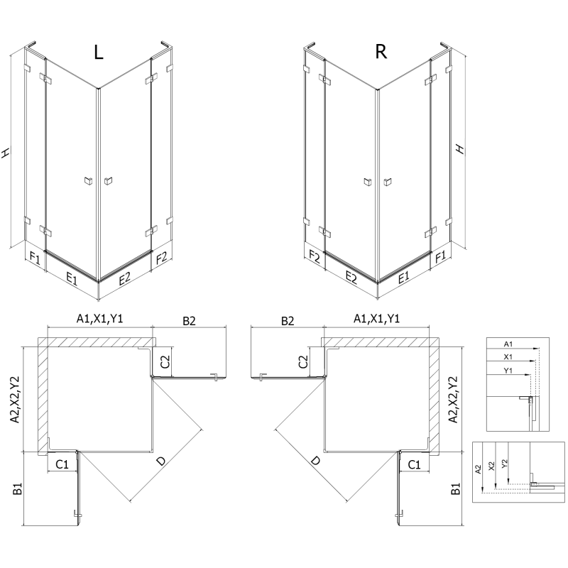 Mexen Lunar L Duo cabina doccia a battente destra 115 x 95 cm, trasparente, cromo - 834L-115P-095L-01-00