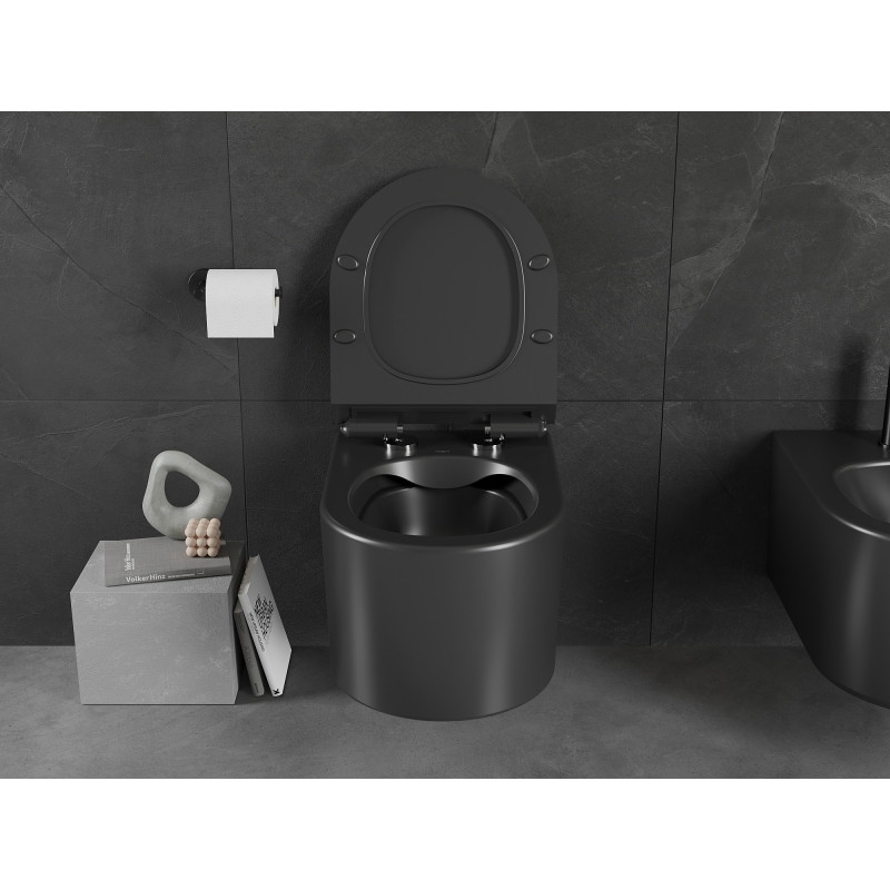 Mexen Sofia WC školjka bez ruba s tankim sjedalom, duroplast, crna mat - 30540185