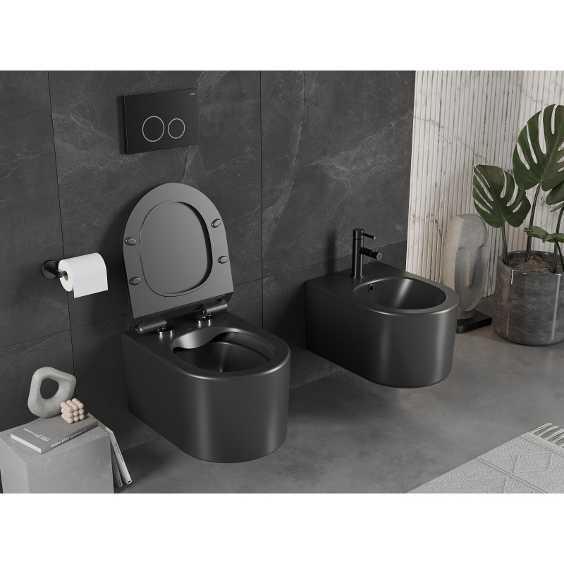 Mexen Sofia taza de inodoro sin reborde con tapa de cierre suave slim, duroplast, negro mate - 30540185