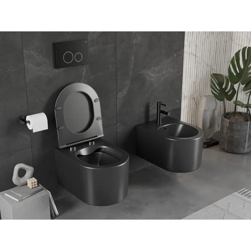 Mexen Sofia WC-Schüssel Rimless mit Slim-Absenkautomatik-Sitz, Duroplast, Schwarz Matt - 30541085
