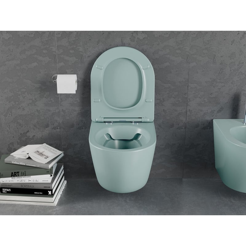 Mexen Lena wc sospeso senza bordo con sedile a chiusura rallentata slim, duroplast, verde chiaro opaco - 30224048