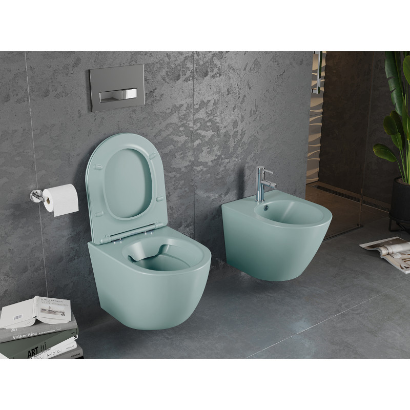 Mexen Lena inodoro sin reborde con asiento de cierre suave slim, duroplast, verde mate claro - 30224048