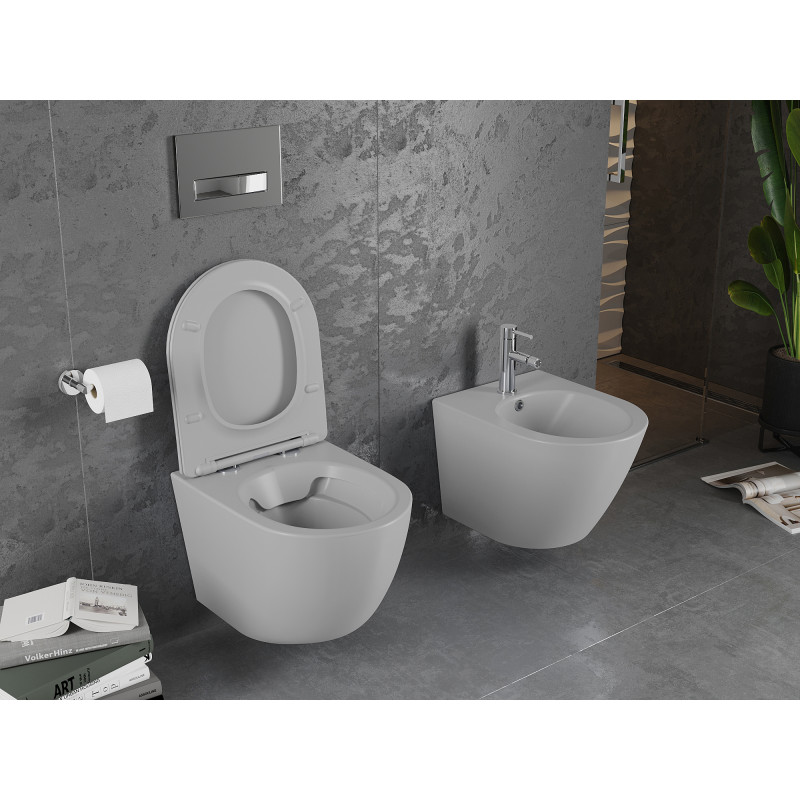 Mexen Lena inodoro wc Rimless con asiento de caída lenta slim, duroplast, gris claro mate - 30224061
