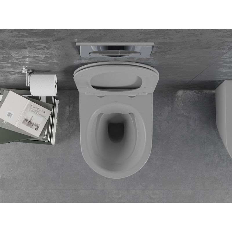Mexen Lena rimless toilet bowl with slow-falling slim seat, duroplast, light grey matte - 30224061