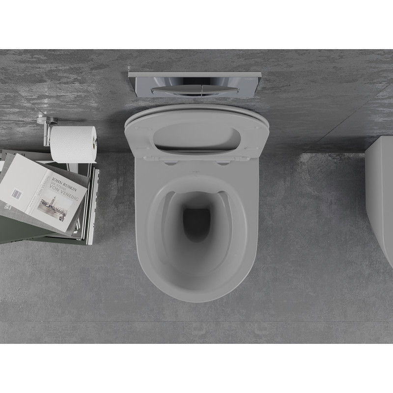Mexen Lena rimloze wc-pot met slim, zacht sluitend duroplast toiletzitting, lichtgrijs mat - 30224061