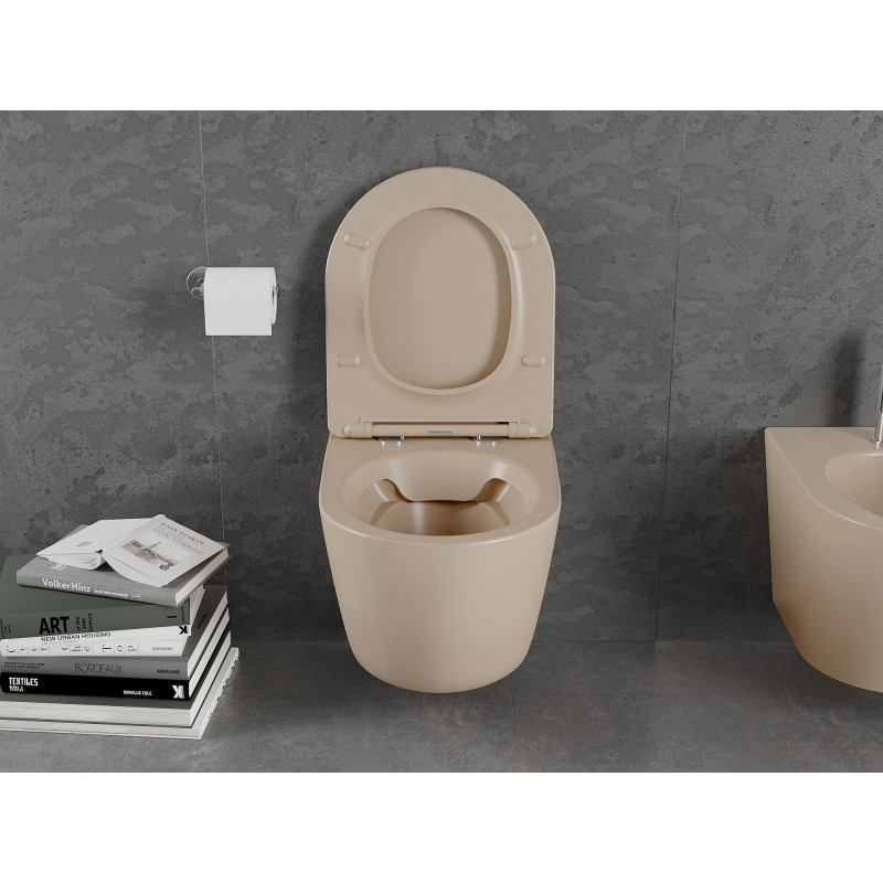 Mexen Lena wc-pot Rimless met softclose deksel slim, duroplast, cappuccino mat - 30224064