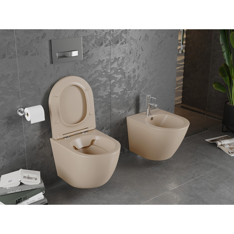 Mexen Lena miska wc Rimless z deską wolnoopadającą slim, duroplast, cappuccino mat - 30224064