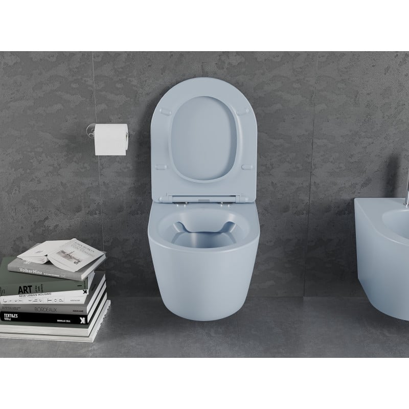 Mexen Lena wc sospeso Rimless con sedile a chiusura rallentata slim, duroplast, grigio-blu opaco - 30224069