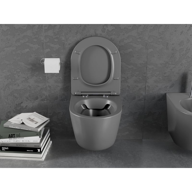 Mexen Lena miska wc Rimless z deską wolnoopadającą slim, duroplast, szara ciemna mat - 30224071