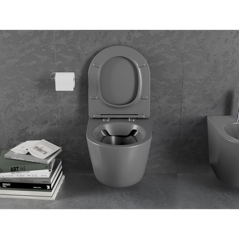 Mexen Lena taza de WC Rimless con asiento de cierre suave slim, duroplastia, gris oscuro mate - 30224071