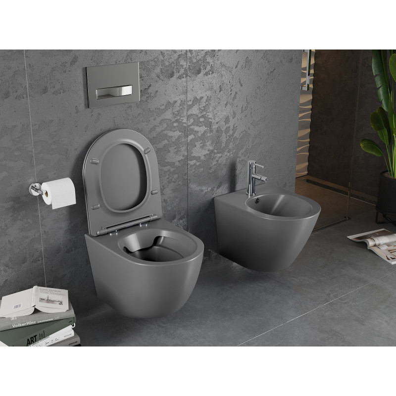 Mexen Lena cuvette WC Rimless avec abattant à descente amortie slim, duroplast, gris foncé mat - 30224071