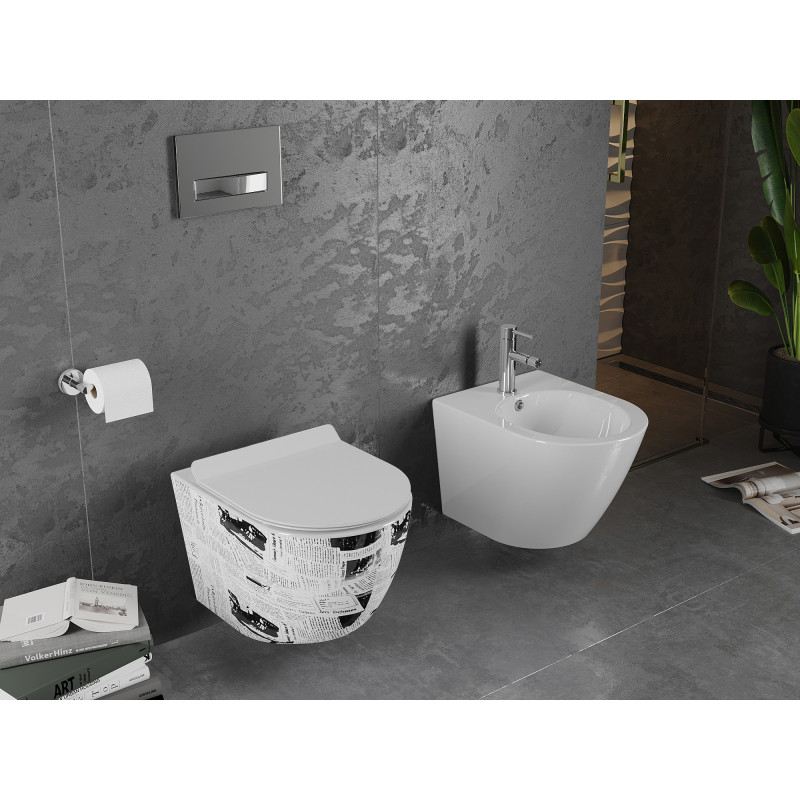 Mexen Lena WC-Schüssel Rimless mit langsam schließendem Slim-Sitz, Duroplast, weißes Muster - 30224099