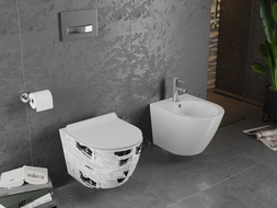 Mexen Lena Rimloze WC-pot met langzaam sluitende slanke zitting, duroplast, wit patroon - 30224099