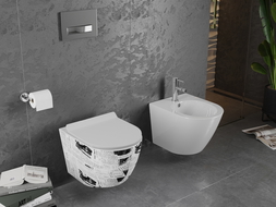 Mexen Lena wc sospeso senza bordo con sedile a chiusura rallentata slim, duroplast, bianco con motivo - 30224099