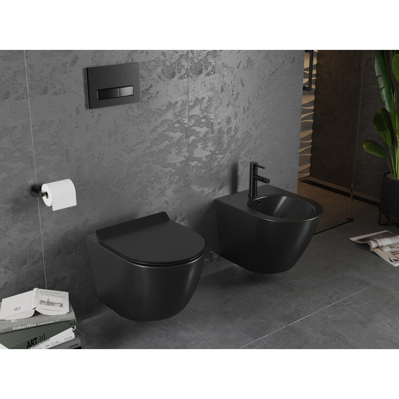 Mexen Lena Rimless wc-kom met afneembare slanke zitting, duroplast, zwarte mat - 30220185