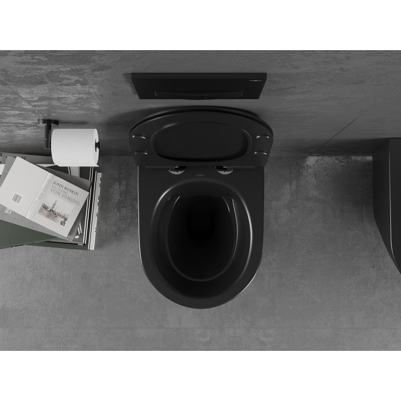Mexen Lena Rimless wc-kom met afneembare slanke zitting, duroplast, zwarte mat - 30220185