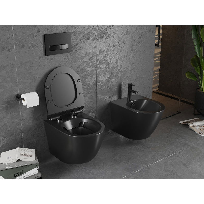 Mexen Lena cuvette WC sans rebord avec abattant à descente lente slim, duroplast, noir mat - 30220185