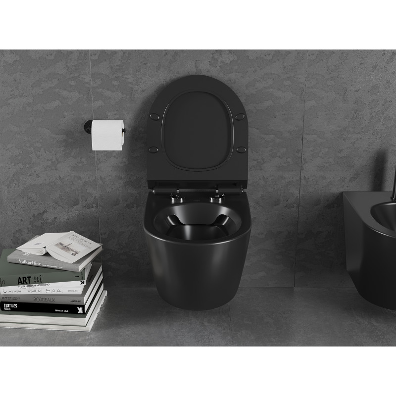 Mexen Lena Rimless wc-kom met afneembare slanke zitting, duroplast, zwarte mat - 30220185