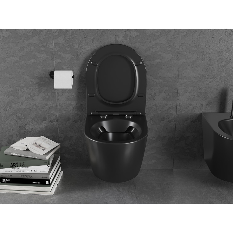 Mexen Lena inodoro miska sin reborde con asiento de caída suave slim, duroplast, negro mate - 30221085