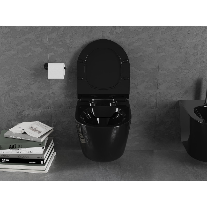 Mexen Lena inodoro sin borde con asiento de cierre suave slim, duroplast, negro brillante - 30224070
