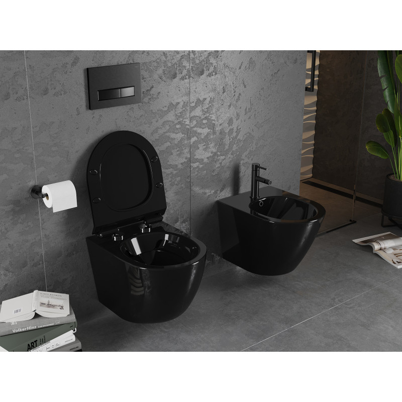Mexen Lena inodoro sin borde con asiento de cierre suave slim, duroplast, negro brillante - 30224070