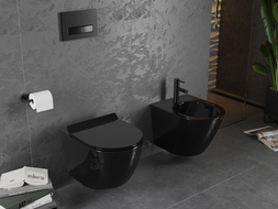 Mexen Lena wc pot Rimless met zacht sluitend slank deksel, duroplast, zwarte glans - 30224070